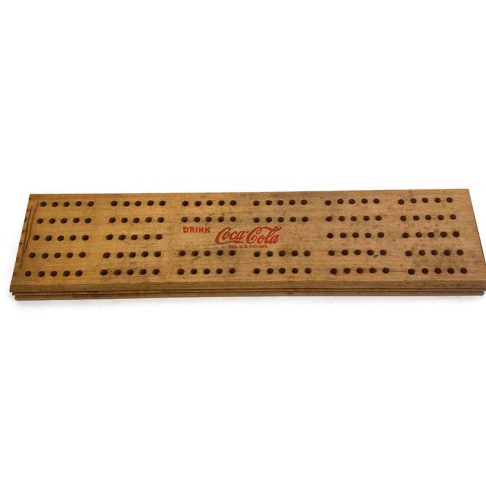 Vintage Coca Cola Cribbage Board with Pegs Wood Board